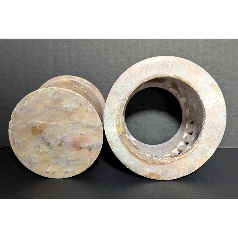 Carved Stone Tealight/Votive Candle‎ Holder and Shade Tones of Browns & Pinks 6